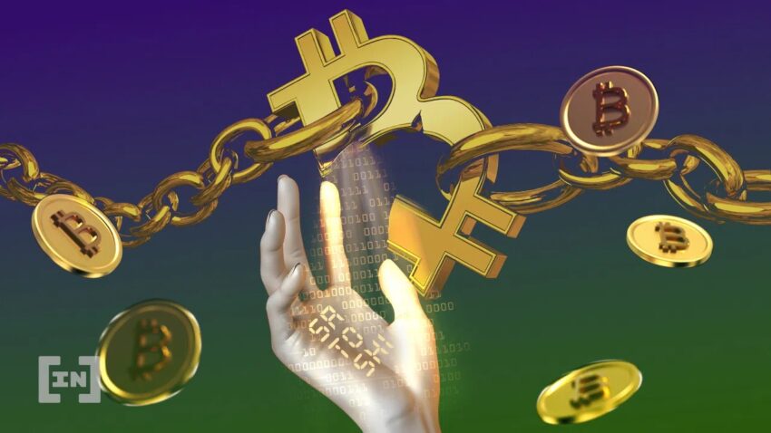 Bitcoin-Münzen Hand Goldkette Satoshi